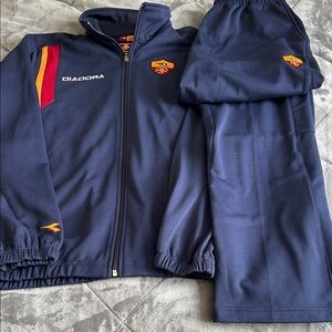 Diadora Blue Tracksuit with Red and Orange Accents vintage size large ac roma